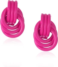Chunky Hot Pink Statement Earrings for Women Trendy,Fashion Gold Knot Geometric 