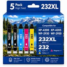 5 PACK 232XL Ink cartridges Replacement for WF-2930 WF-2950 XP-4205 XP-4200