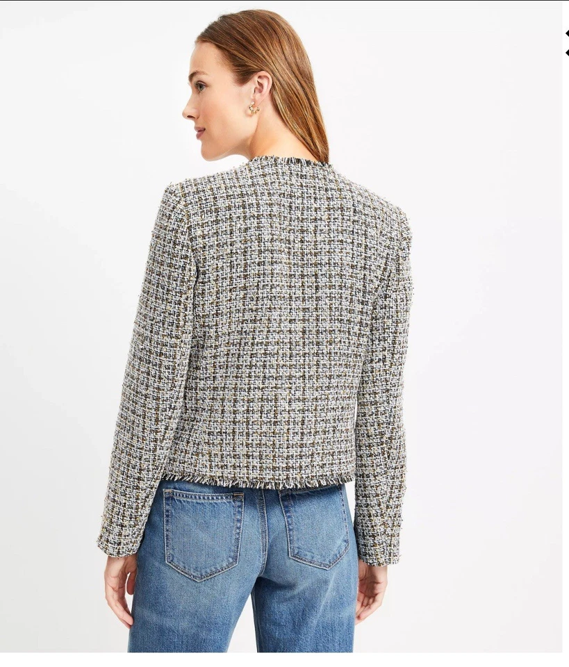 Loft Metallic Fringe Tweed Collarless Jacket Small NWT - Image 2 of 4