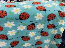 Lady Bugs Daisy Flower Allover Print Fleece Fabric - 60" Wide - Sold by The Yard