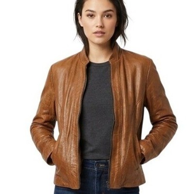 Leather Connections Phoenix Leather Jacket Teen's 13-14 Brown Zip Bomber Short