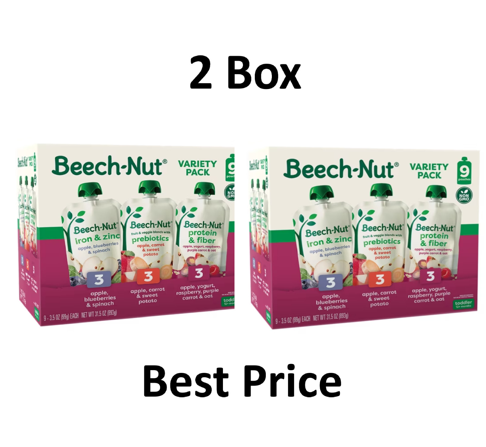 Toddler Food Variety Pack 3.5 oz Pouch 9 Pack Protein Fiber Plus Stage 4--2 Box