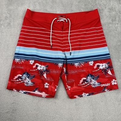 Oakley Board Shorts Men s 40 Performance Fit Red Floral 9  Inseam