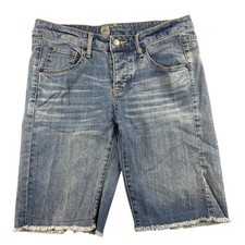 Mossimo Jean Shorts Women 4 Blue Boyfriend Premium Denim Frayed Hem Distressed