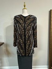 Vintage Judith Ann Plus Beaded Sequin Silk Jacket Black Gold Silver India