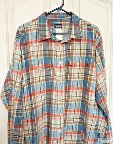 Camisa Patagonia Franela a Cuadros Bolsillos Abotonados Azul Óxido Algodón Orgánico XL - Imagen 6 de 6
