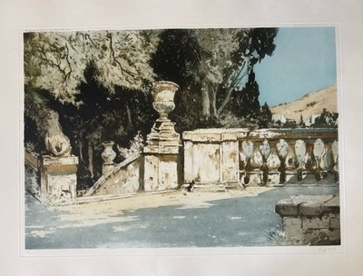 Pierre Vignal (French, 1855 1925) Vintage LITHOGRAPH ''Villa d'Este'' Limited Ed