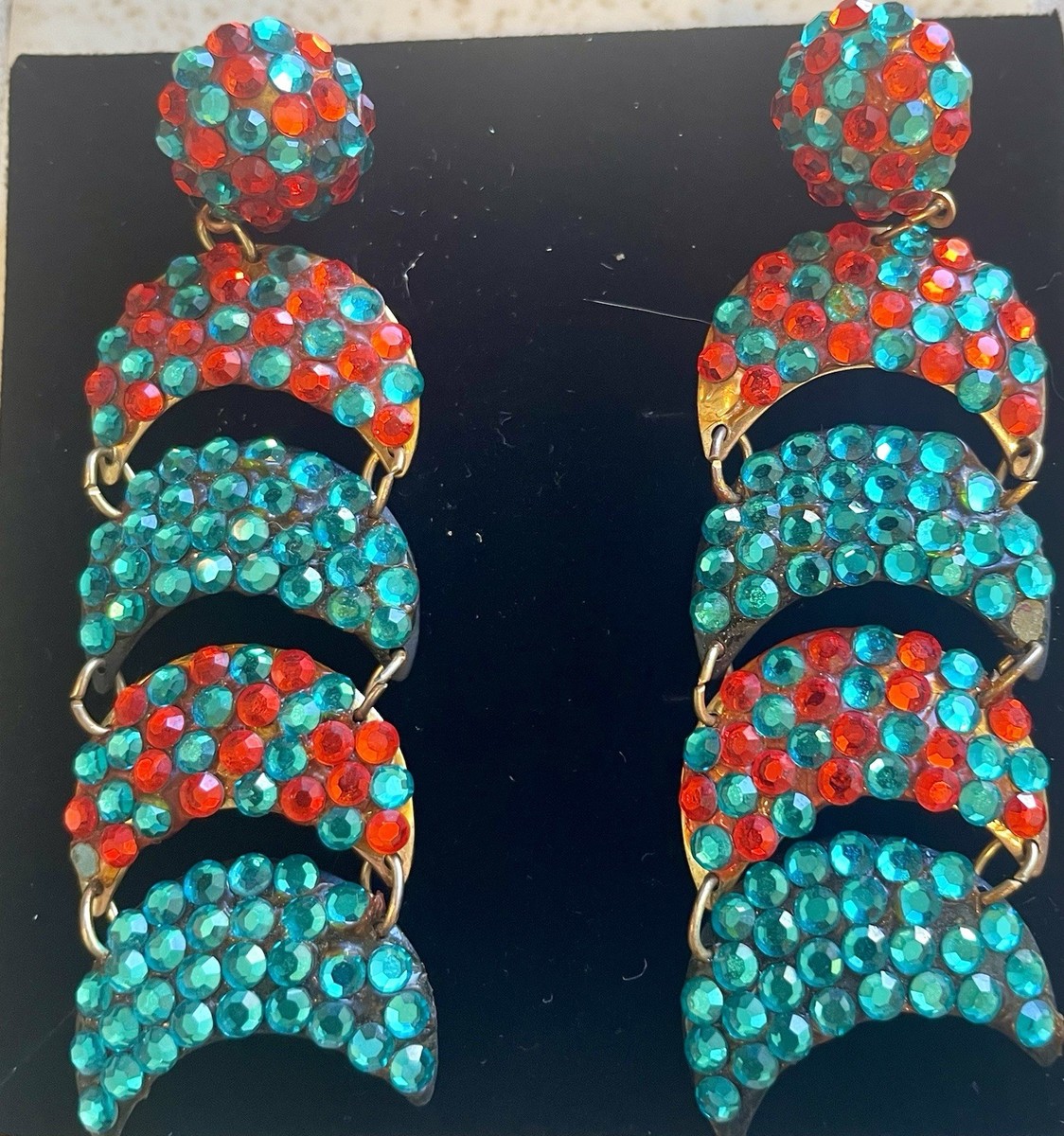 Richard Kerr Vintage Rhinestone Drop Pierced Dangle Earrings Gold Tone
