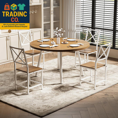 Dining Table Set for 4, round Kitchen Table and 4 Stool Chair for Dining Room, 4