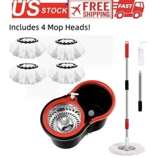 Spin Mop and Bucket with Wringer Set, 360° Spinning Mop System 4 Mop Refill