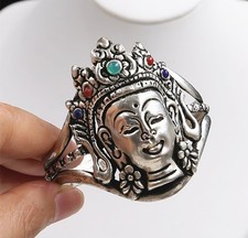 Unusual tibet silver sculpture buddha men's cuff bracelet