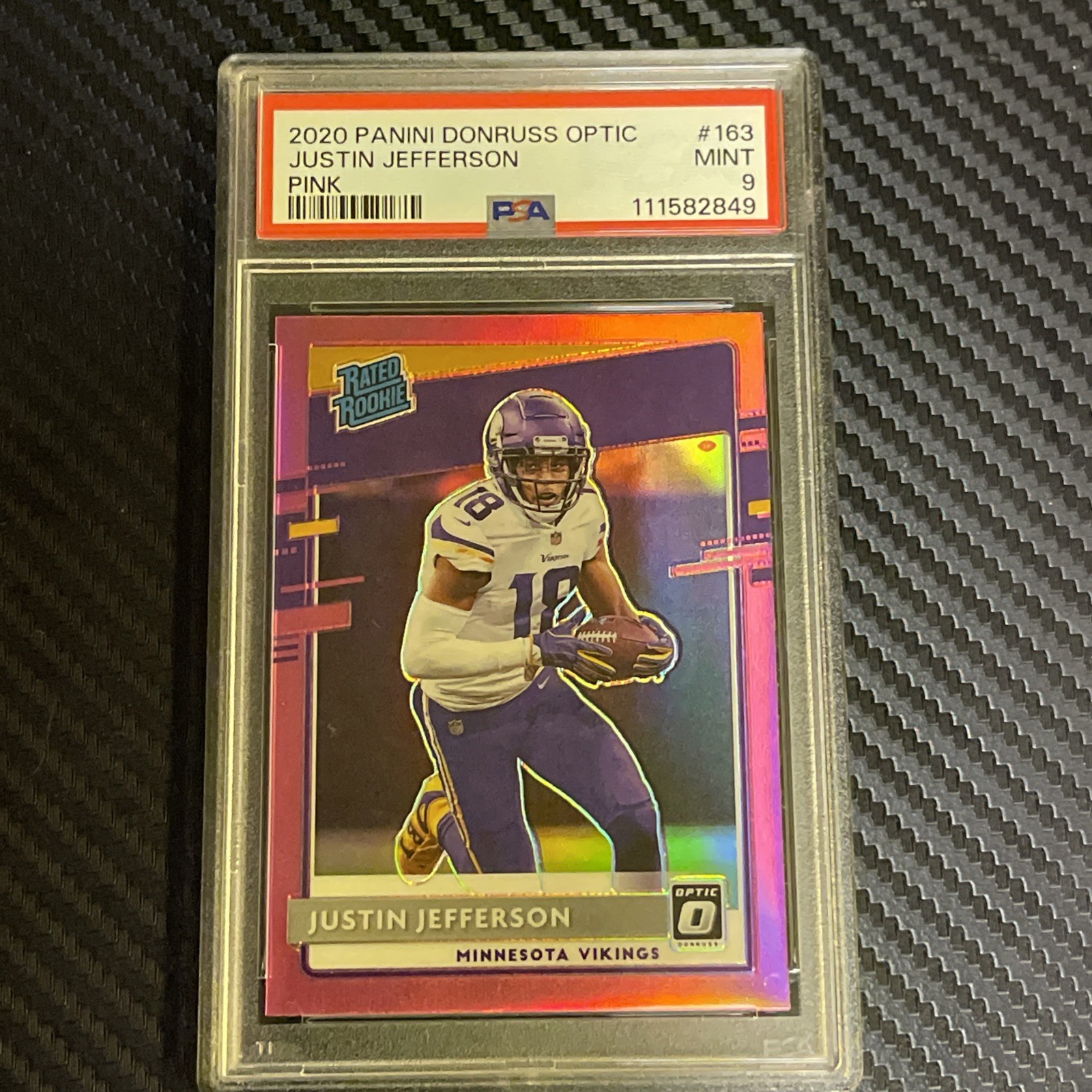 2020 Donruss Optic - Rated Rookies Pink Prizm #163 Justin Jefferson PSA 9