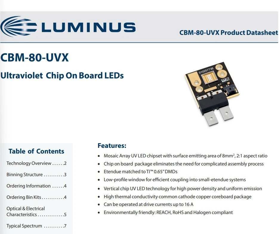 Luminus CBM-80 LED Hight Power Module IR Emitters (IR LEDs) UV CoB 16A current - Image 2 of 3