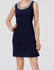 R M Richards Women Blue Embellished Scoop-Neck Sleeveless A-Line Dress Sz 12