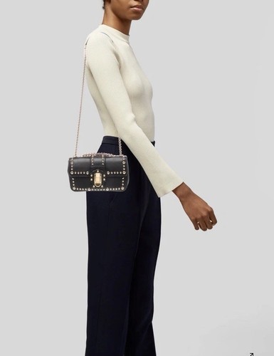 Preowned- Dolce & Gabbana Black Lucia Leather Crossbody Handbag with Gold Studs