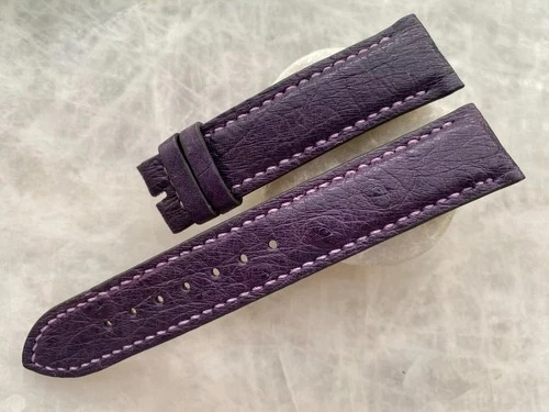 20mm/18mm Genuine Real Purple Ostrich Leather Padded Watch Strap Band