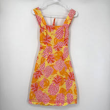 Lilly Pulitzer Vintage Tie Back Pineapple Dress Yellow Pink Preppy Sundress Sz 4