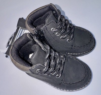 Toddler Boys Black Work Boots Side Zip Lace Up Size 5T New With Tags