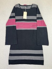 PrAna Sydney Sweater Dress Womens Large Black Striped Belted 3/4 Sleeve Knit