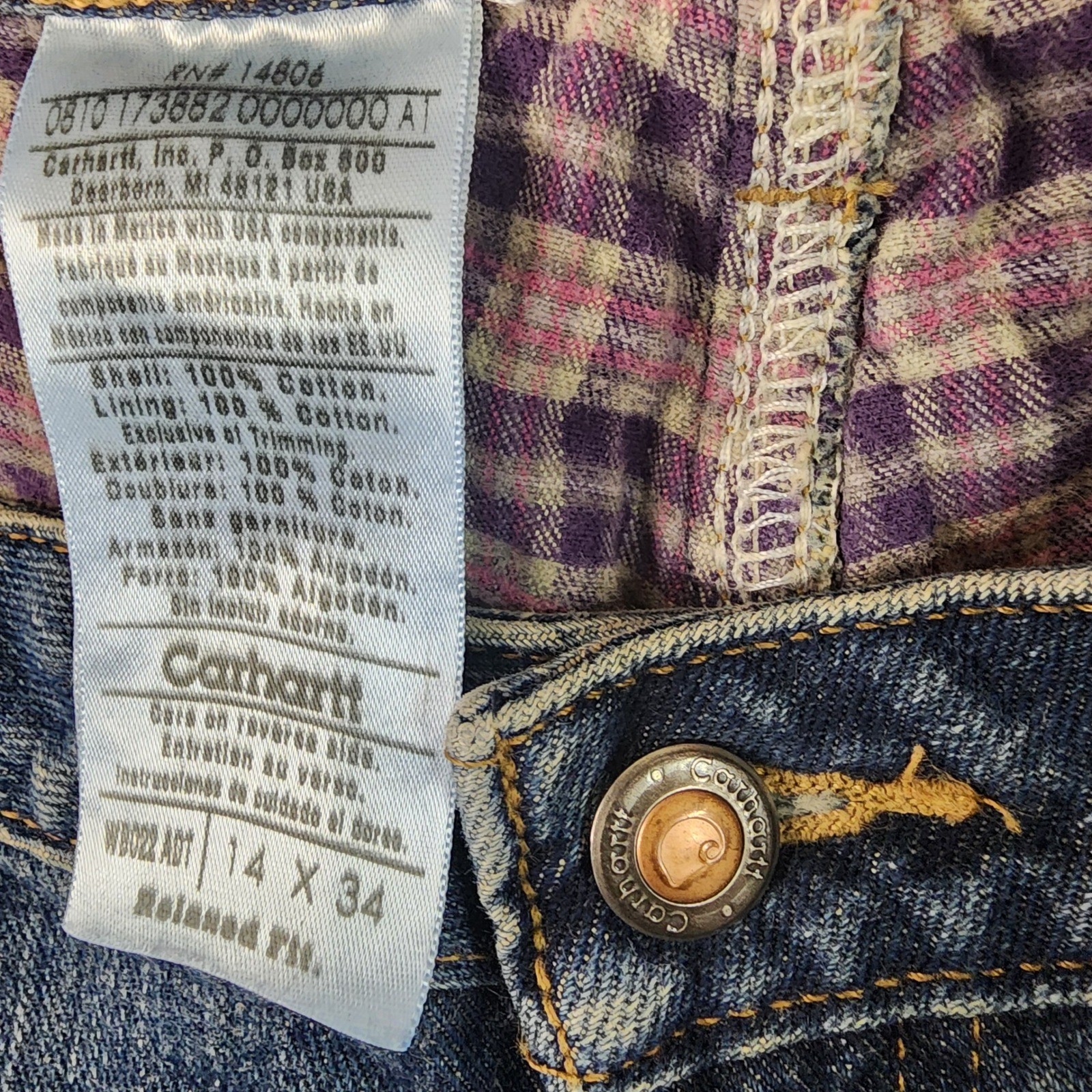 Carhartt Relaxed Fit Jeans Womens 14 x 34 Blue Denim Straight Leg WB022 ADT thumbnail 3