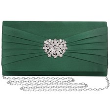 Evening Bags For Women Pleated Satin Rhinestone Brooch Prom Clutch Purse With...