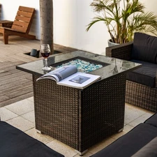 30" 50,000 BTU Square Propane Fire Pit Table, Wicker Base, Tile Top