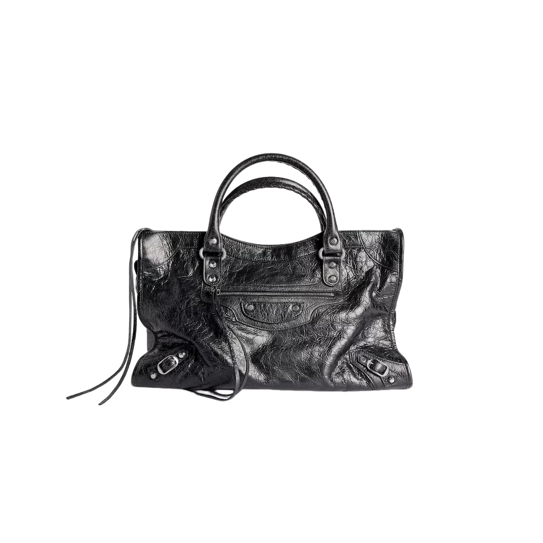 BALENCIAGA Le City Medium $2950 Black With Shiny Silver Hardware