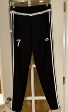 Adidas Soccer Track Training Pants Kid s Sz Small 8-10 Black/White trim Lucky 7