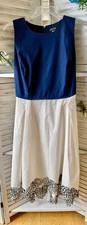 Tahari Arthur S Levine 14W NWT Lined Navy White Hi Lo Cutout Hem Dress