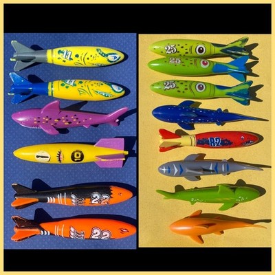 14 Pk Underwater Pool Diving Torpedo Bandits & Sharks Throw Catch Dive Kid s Toy