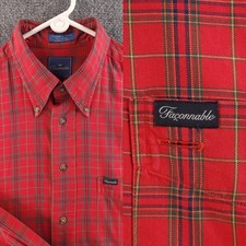 VTG Faconnable Twill Red Cotton Plaid USA Made Logo XLT Button-Down Mens Pocket