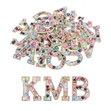 Iron on Letter Pearl Letters Patches Rhinestone Color Gradient Mixed A-Z 26Pcs