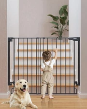 34" Extra Tall No Bottom Bar Baby Gate for Stairs, Auto Close Dog Gate Indoor...