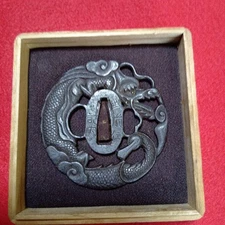 Echizen Jukichi Edo Period Iron Tsuba Dragon Openwork Carved Sword Guard