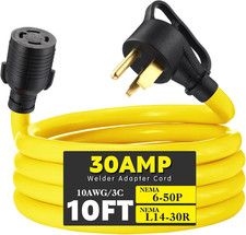 10 FT 30 Amp Welder Adapter Cord Compatible with NEMA 6-50P to L14-30R, 3 Prong
