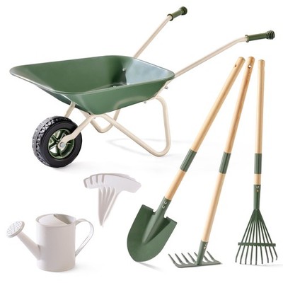 ROBUD Kinder Schubkarre mit Gartengeräten Set, Metall mittel, grün 