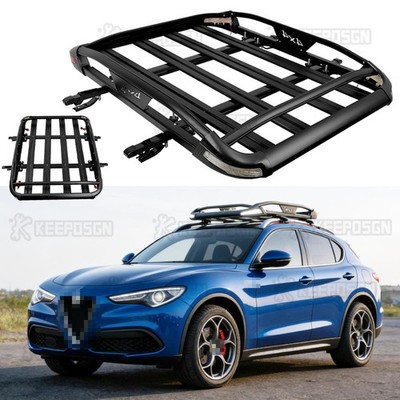 For Alfa Romeo Stelvio 50'' Car Roof Rack Cargo Basket W/ LED Lights+Cross Bars