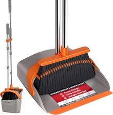 Broom and Dustpan Set, Large Upright Brooms and Dust Pans with 52" Long Handle,