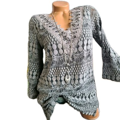 Together Bluse Spitzen Shirt Spitzenbluse Gr. 36 bis 42 Grau Ton 3/4 Ärmel (670)