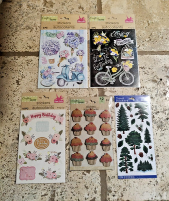 4 Crafters Square Sealed Sticker sheets florals + American Craft Evergreens