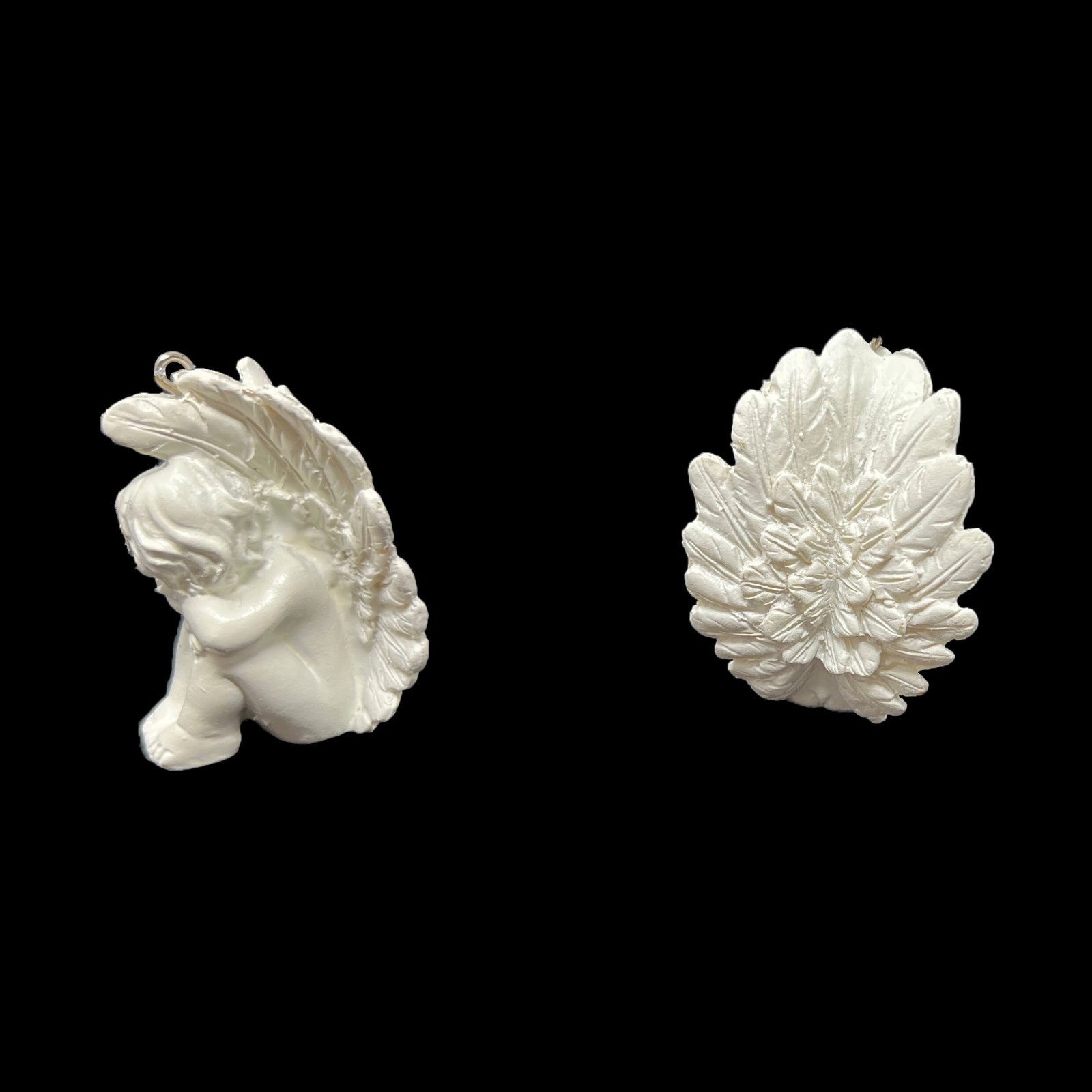 Pair of Sweet Cherub Angel Christmas Ornaments Tree Decoration White 2.25 x 1.5"