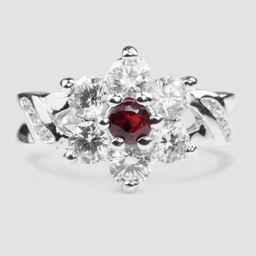 Precious Pigeon Blood Red Ruby 925 Sterling Silver White Gold Plated Ring Size 6 - Picture 2 of 8