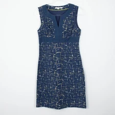 Boden Womens A-Line Notch Neck Shift Sheath Dress Navy Blue Size 6R Career