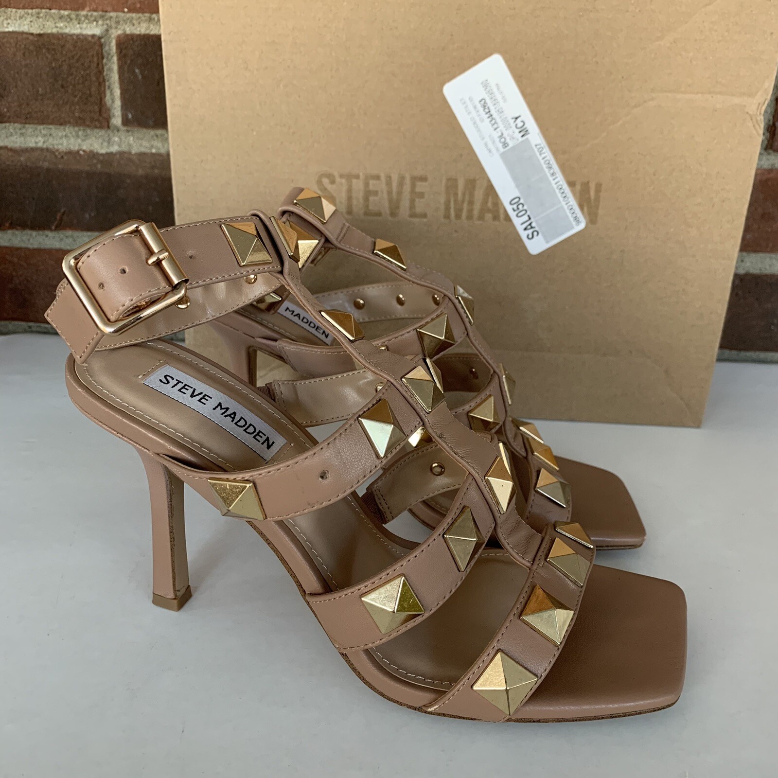 Steve Madden Womens Capri Studded Stiletto Heeled Sandals Tan Leather US  8.5 M | eBay