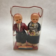 Vintage Boy Girl celluloid Dolls Dutch Hand-Made in Volendam with Sleepy...