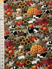 Farm Cows Sunflowers Concord Kesslers Cotton Fabric 1/2 Yard 18 By 44 New