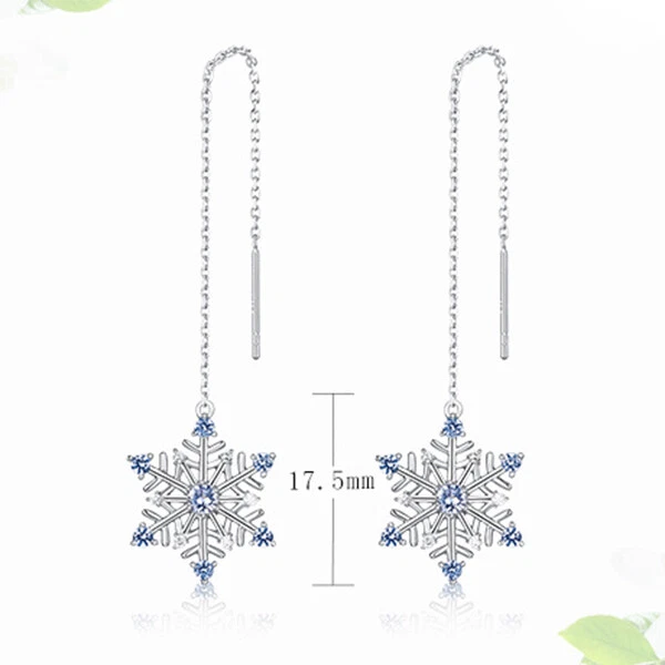 925 Sterling Silver Snowflake Drop Dangle Long Blue Spinel Earrings for Women - Image 4 of 4