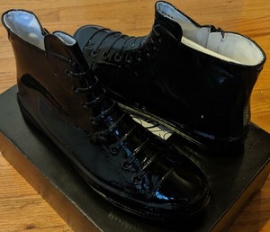 black shiny high top sneakers