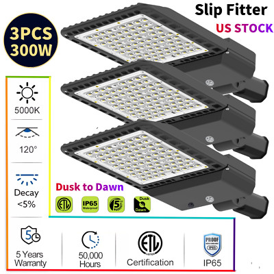 3 Pack 300W LED Parking Lot Light Outdoor, 5000K LED Pole Light with Slip Fitter