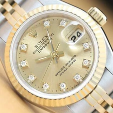 ROLEX LADIES DATEJUST 2-TONE FACTORY DIAMOND DIAL QUICKSET WATCH w/ ROLEX BAND